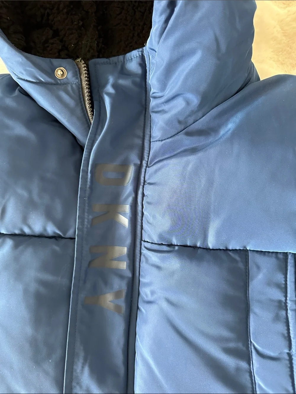 DKNY Youth Royal Blue Puffer Coat with Hood